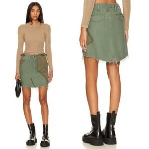 NWT Mother The G.I. Jane Frayed Cargo On The Double Green Mini Skirt Size: 25